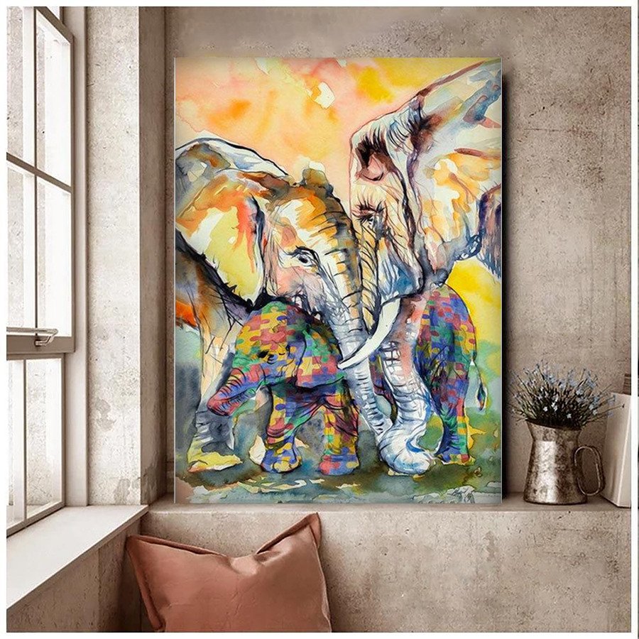 Elephants Autism Awareness Wall Art Family Canvas Prints, Autism Women, Autism Children Canvas Prints  – Posters Canvas Prints Wall Art