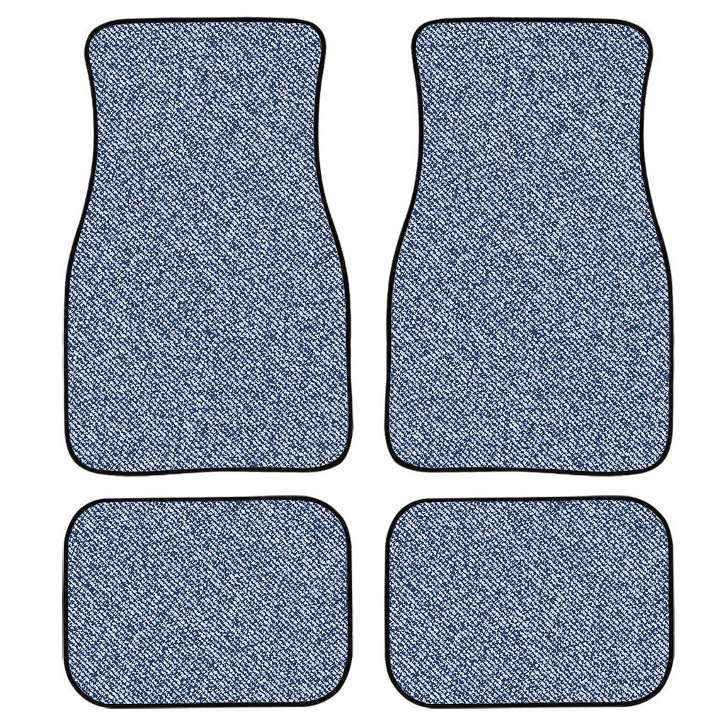 Blue Denim Jeans Pattern Print Front And Back Car Floor Mats, Front Car Mat