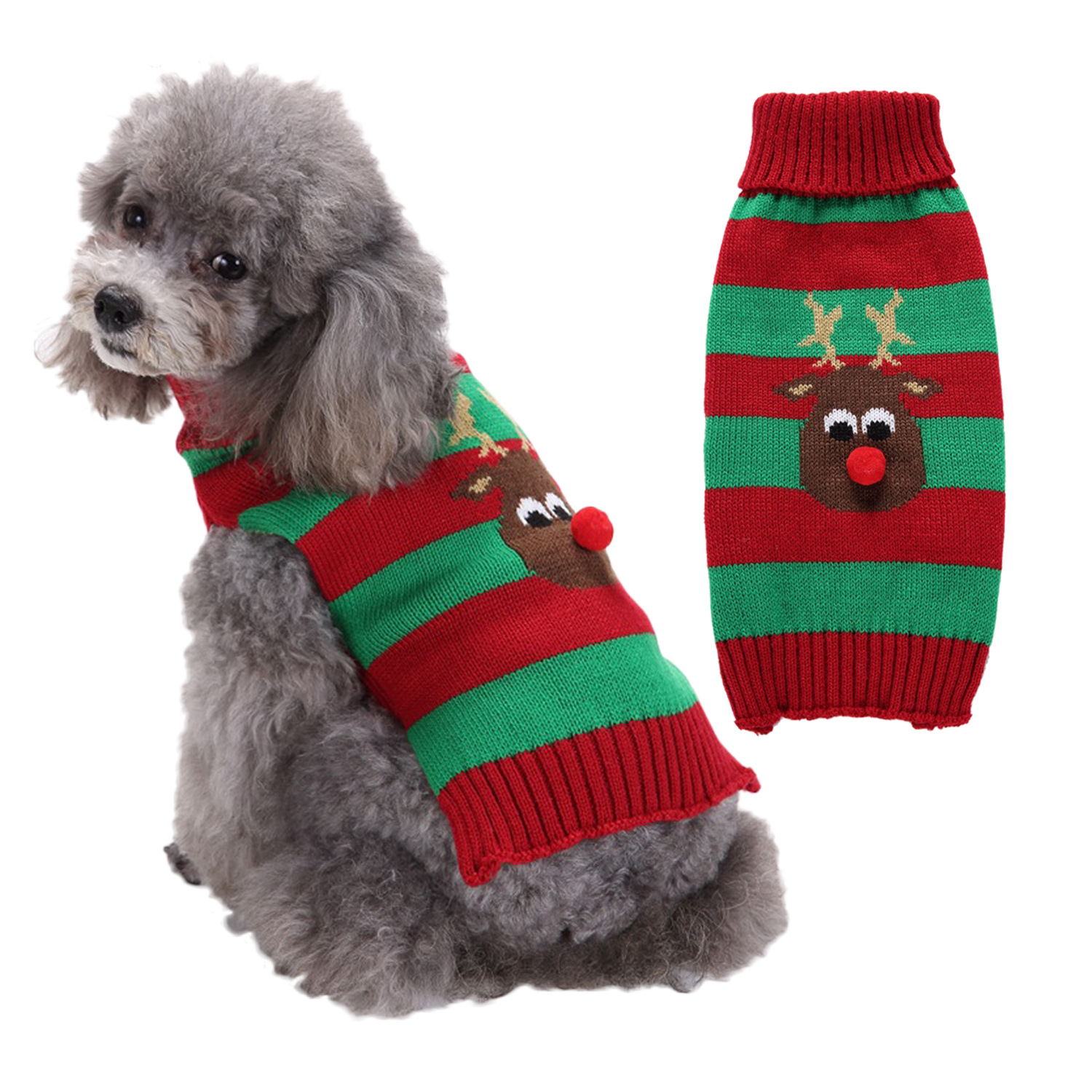 Christmas Dogs Cats Clothes Red Nose Deer Knitted Pullover Sweater Autumn Winter New Small Medium Large Pet Clothes alx