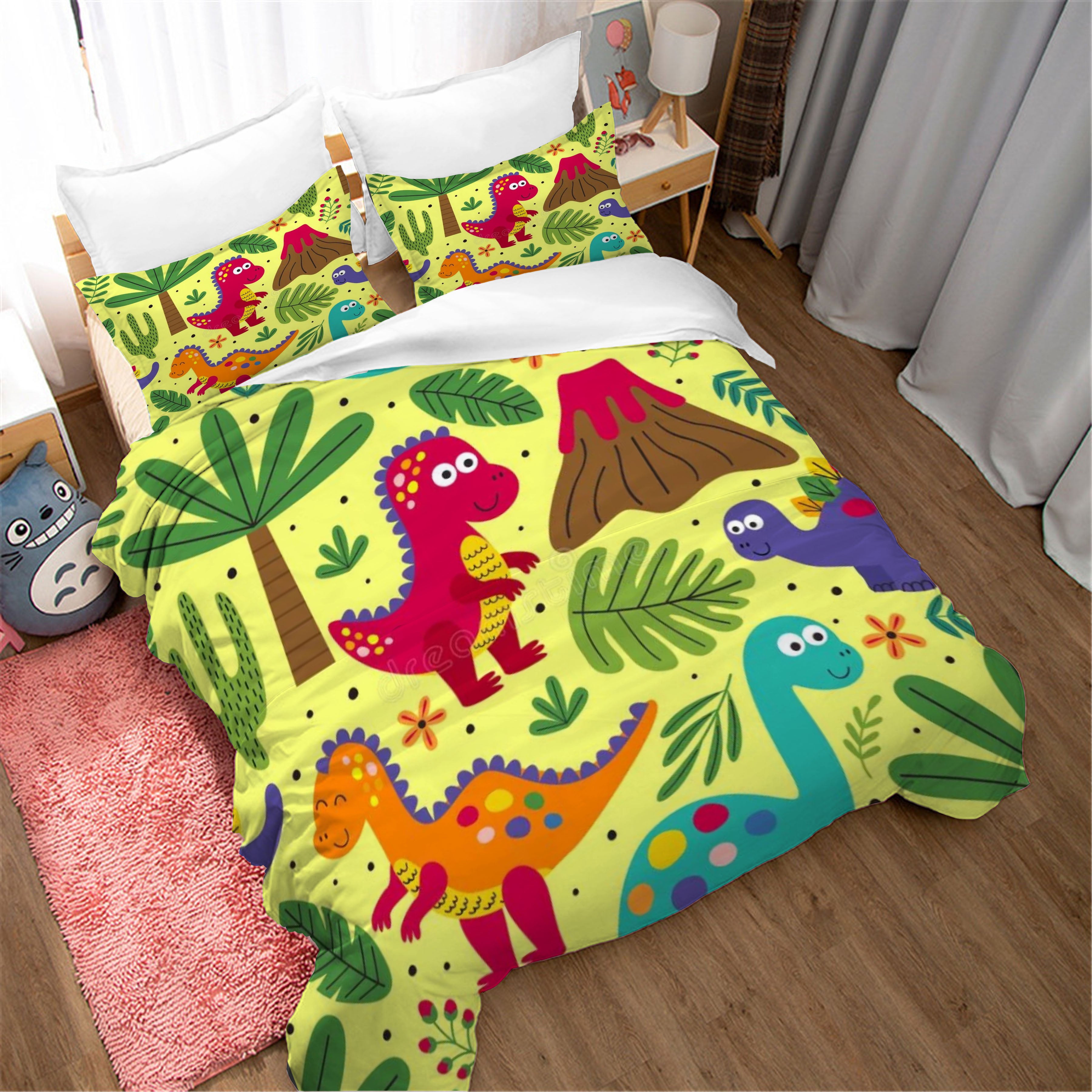 3D Cartoon Animal Dinosaur Coconut Tree Quilt Cover Set Bedding Set Duvet Cover Pillowcases 55