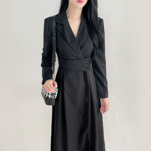 Spring Y2k Korea Style Suit Dress High-end Long Sleeve Robe Femme Single-breasted Slim Tunic Elegant Dress Vestidos De Mujer alx