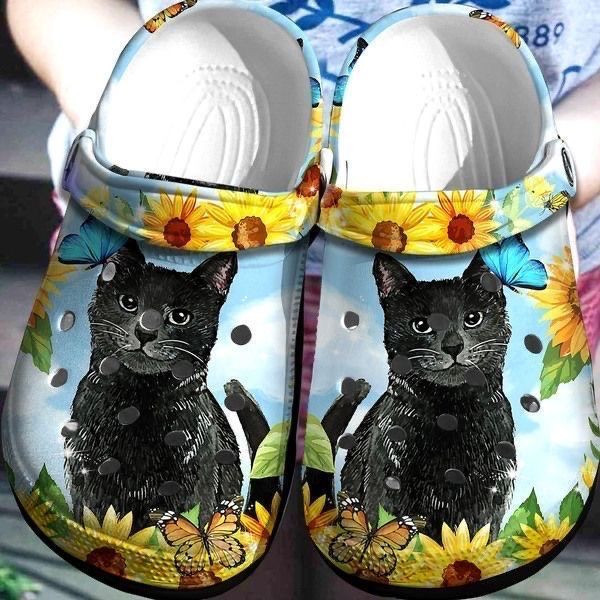 Sunflower And Black Cat Cute Animal Gift For Lover Rubber clog Shoes Comfy Footwear