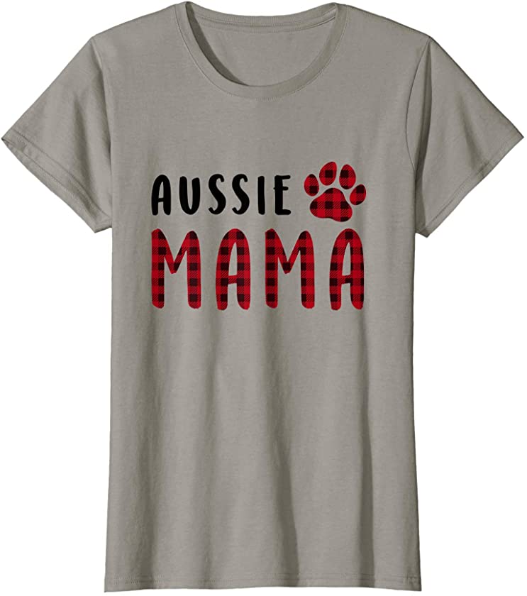 Womens Ph Australian Shepherd Dog Mama Red Plaid Puppy T-Shirt