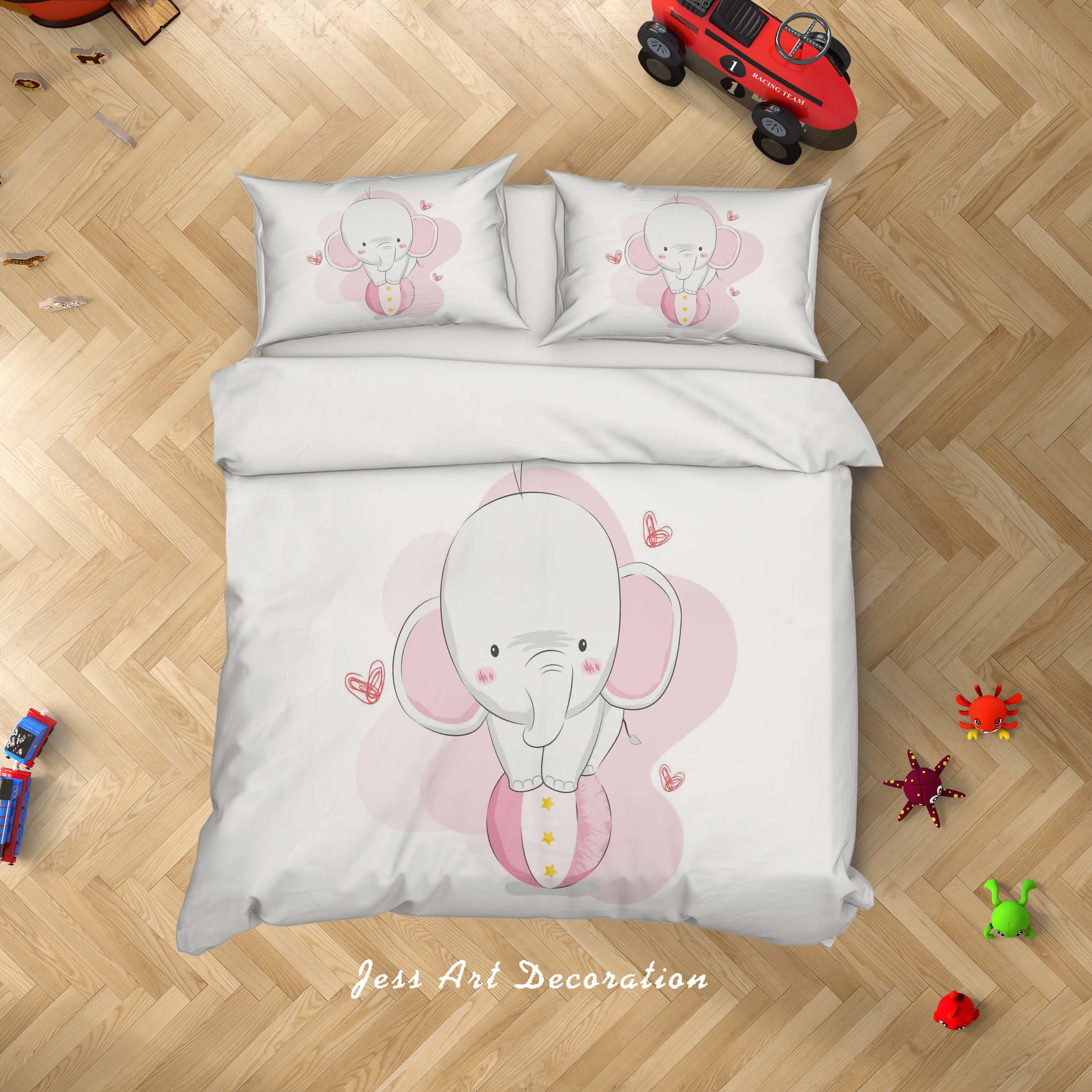 3D White Pink Elephant Ball Quilt Cover Set Bedding Set Duvet Cover Pillowcases Sf55