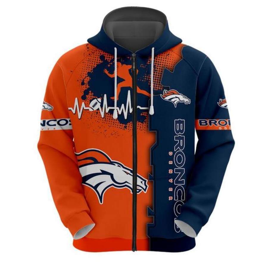 Denver Broncos Beating Curve 3D Zipper Hoodie