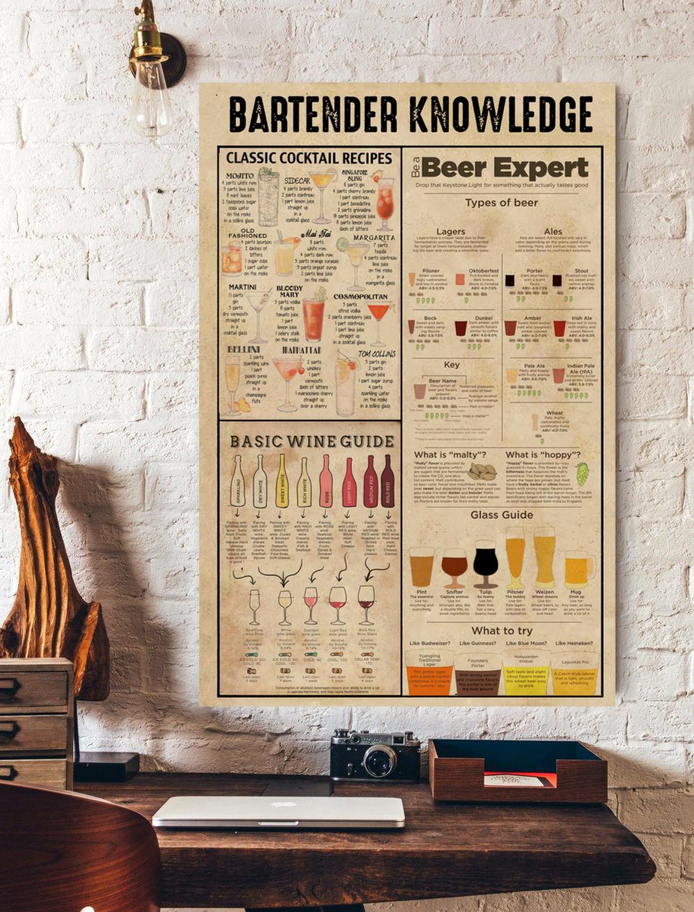 Bartender Knowledge Cocktail Wine Beer Vertical Poster