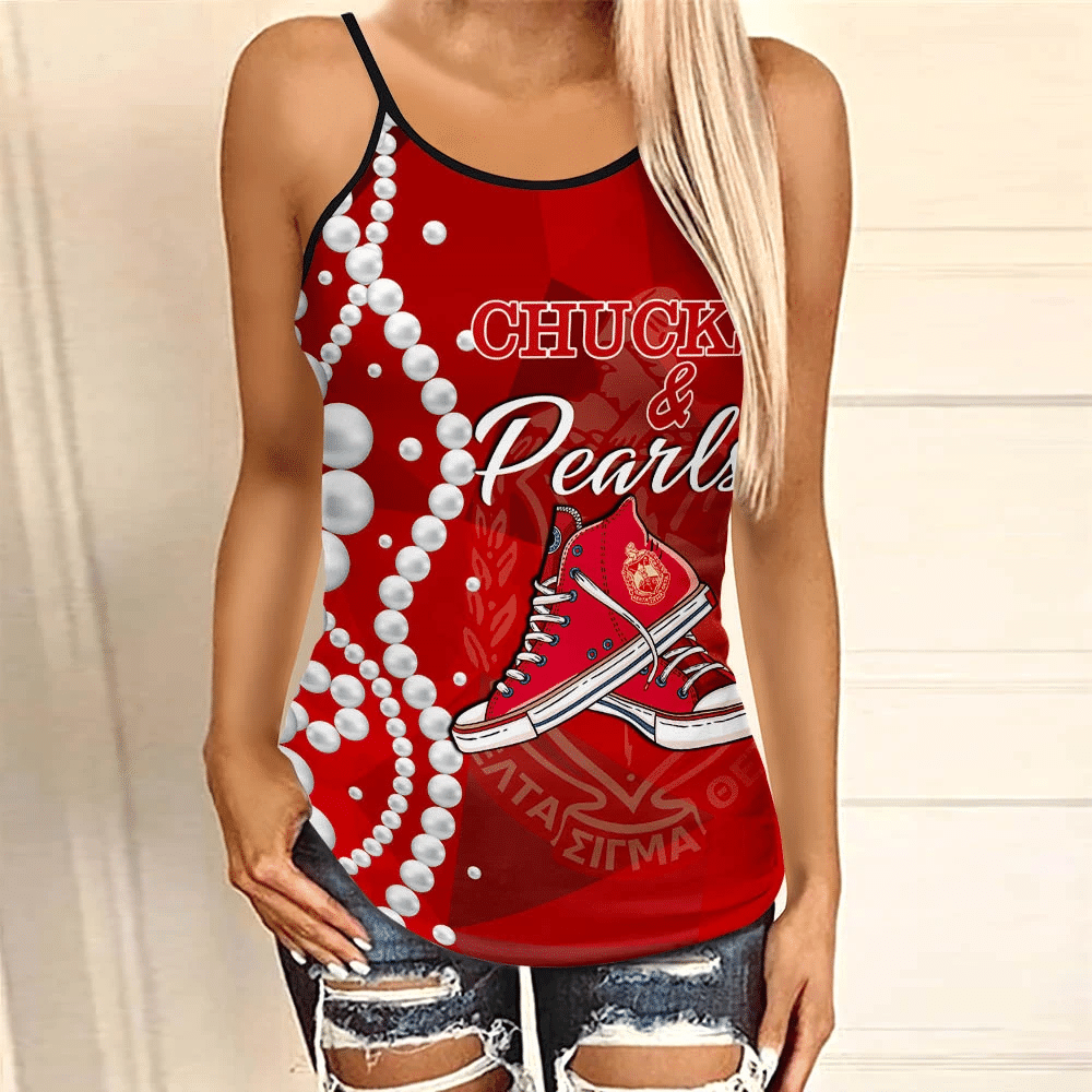 Gettee Tank Top – Chuck Delta Sigma Theta Pearls Criss-Cross Tank Top A31