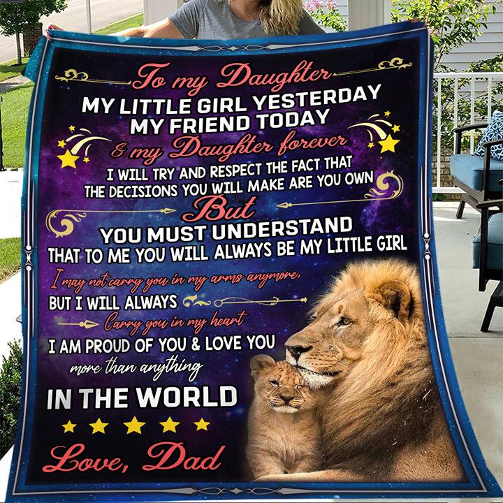 To Daughter My Little Girl Proud Of You From Dad Lion Christmas Gift Quilt