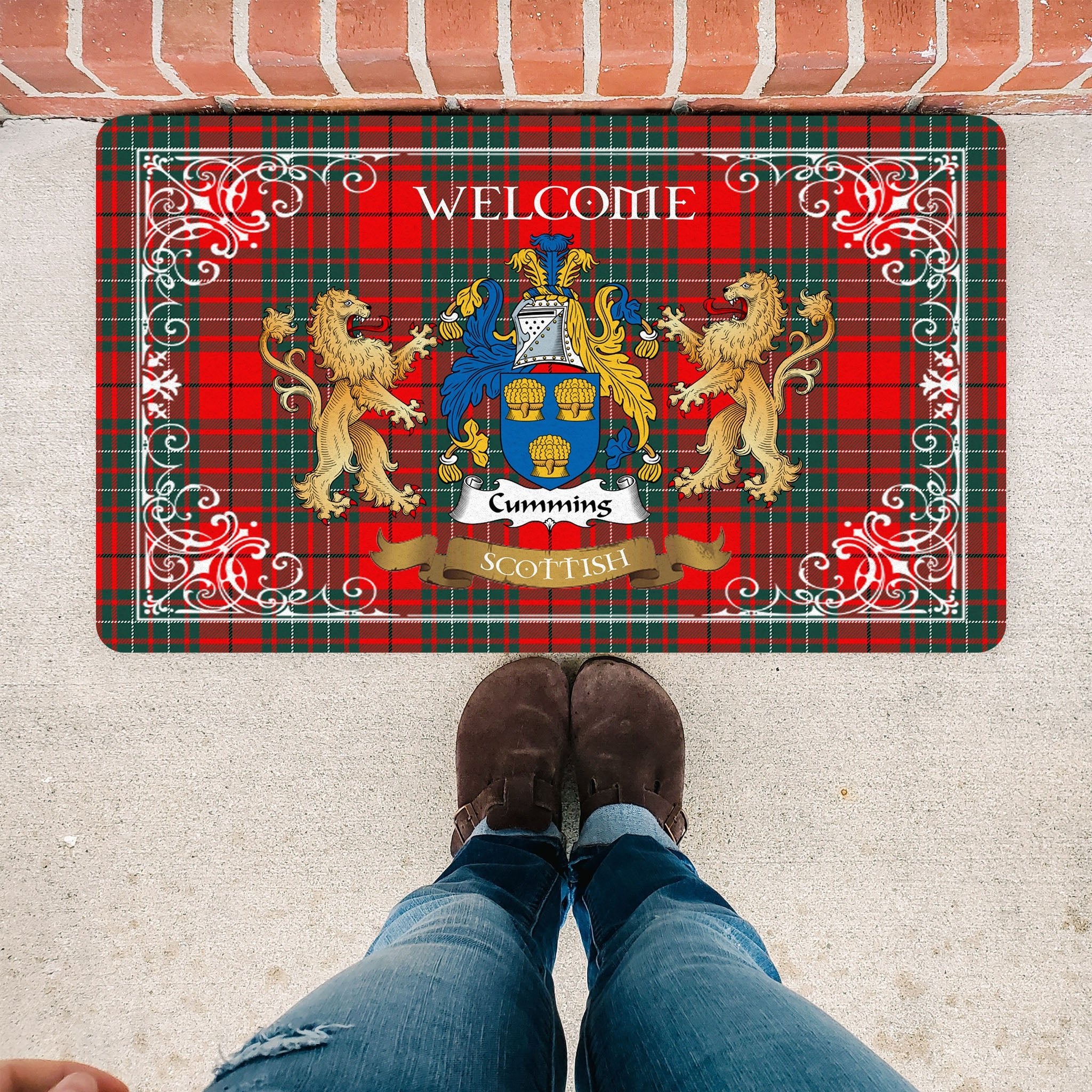 Scotstee Shop Tartan Door Mat The Family Cumming Scottish Plaid Doormat, Welcome Mat, Christmas Door Mat