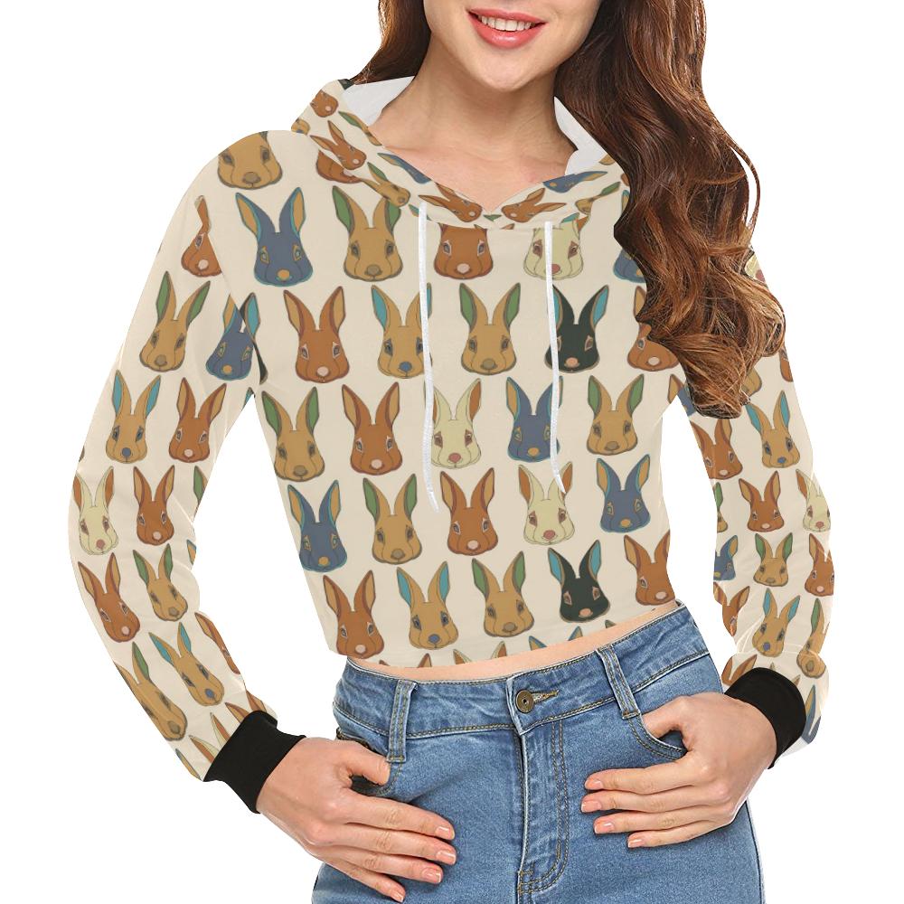 Rabbit Pattern Print Design Rb04 Women Cropped Hoodie