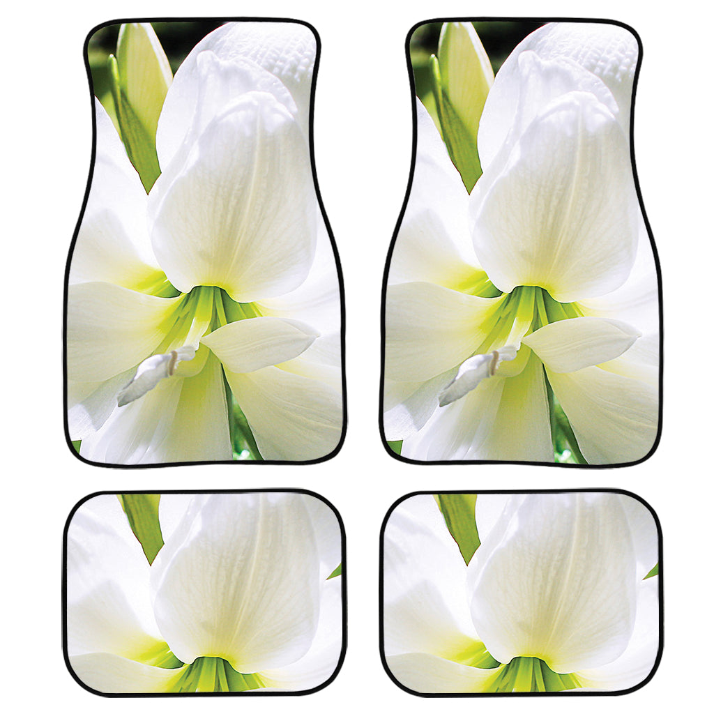 White Amaryllis Print Front And Back Car Floor Mats, Front Car Mat