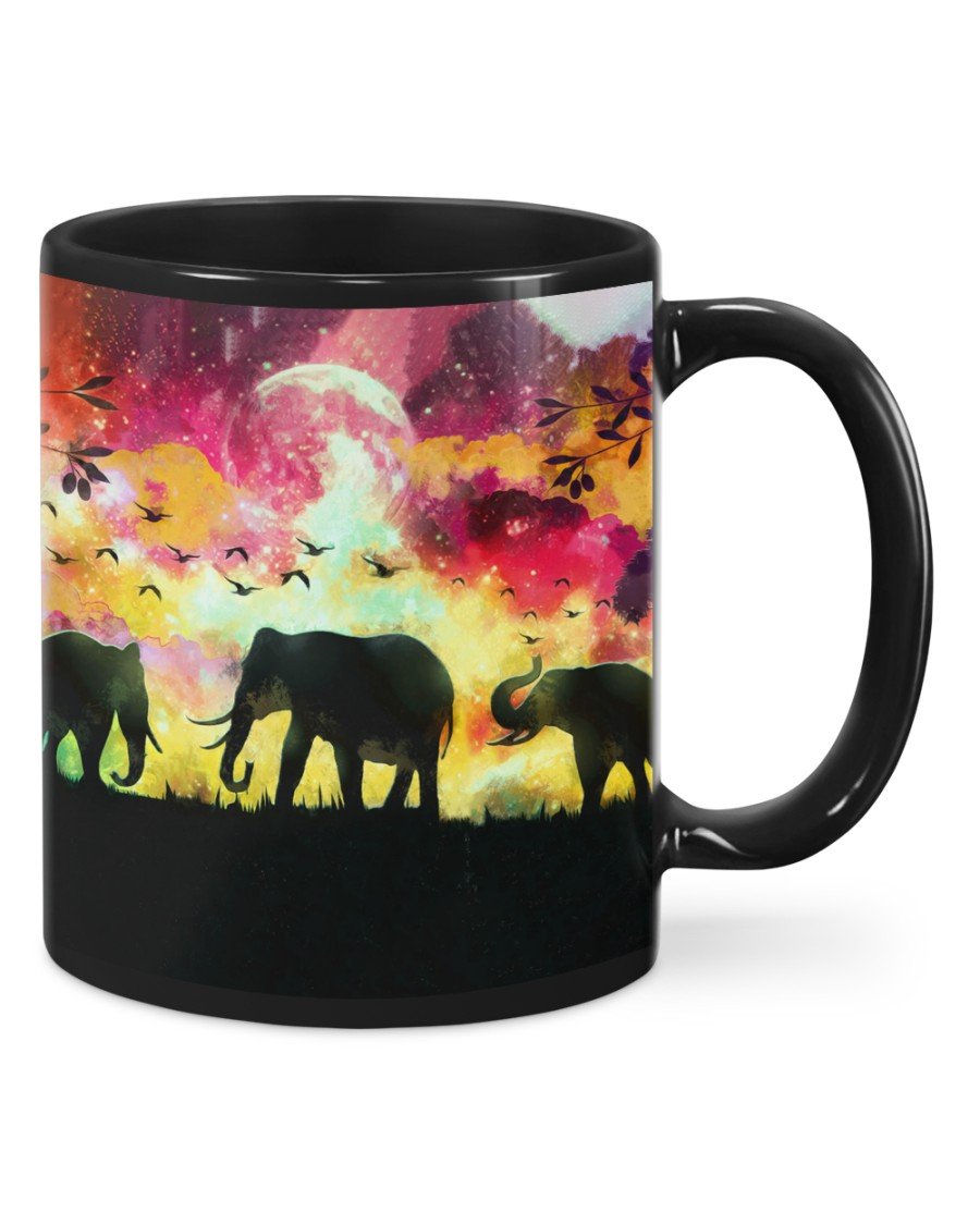 Elephants In A Forest At Night Oil Painting Mugs Gift For Elephants Lover Gift For Friend Family Double Side Printed Ceramic Coffee Mug Tea Cups Latte