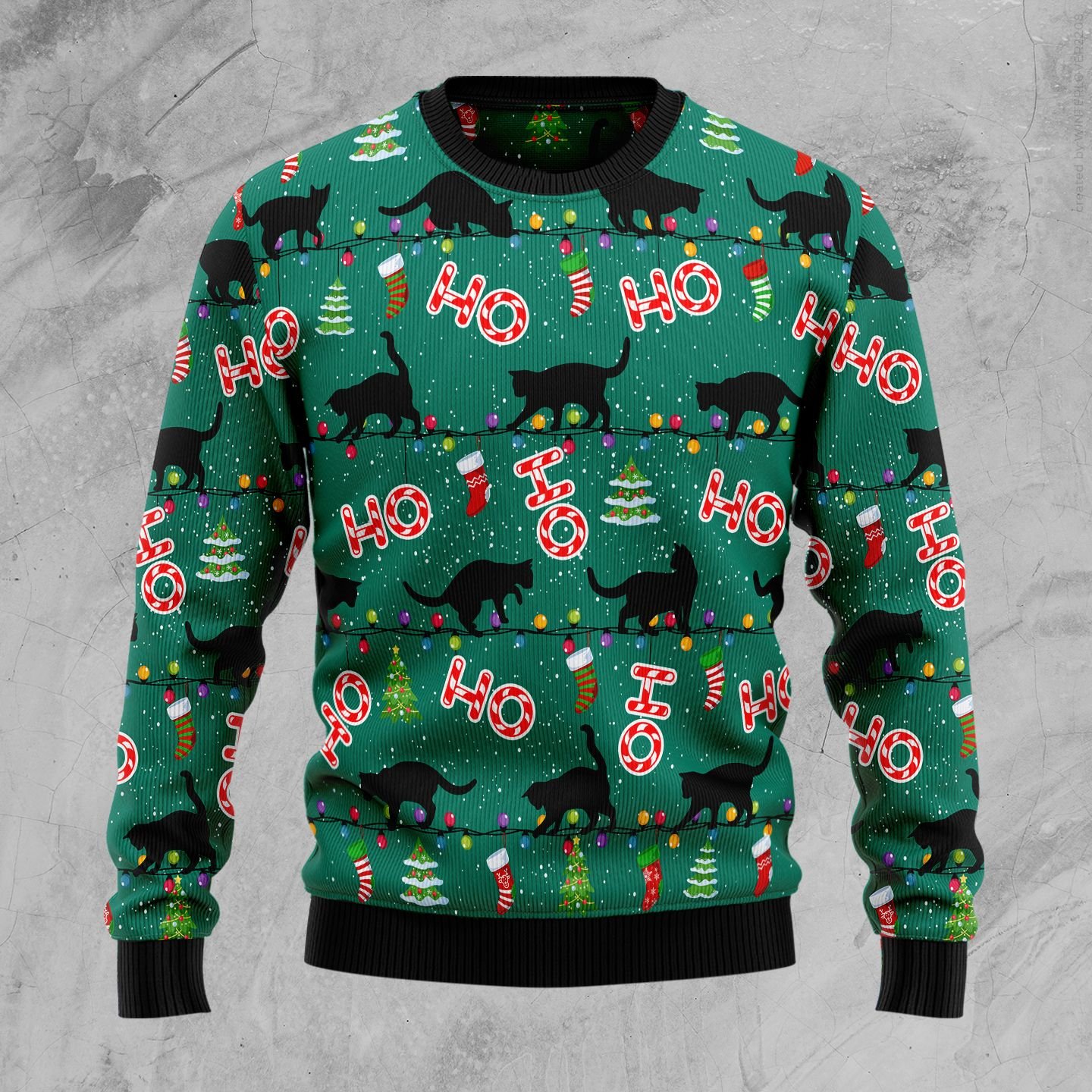 Black Cat Ho Ho Ho Ugly Christmas Sweater | For Men & Women | Adult | Us5178