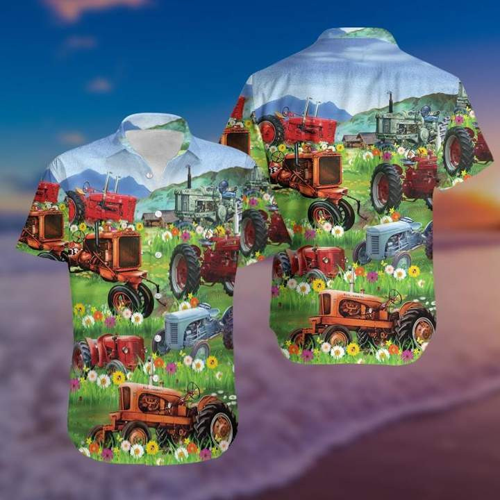 Red Tractors In Farm Tropical Hawaii Shirt 131 Aloha Shirts Ha20807