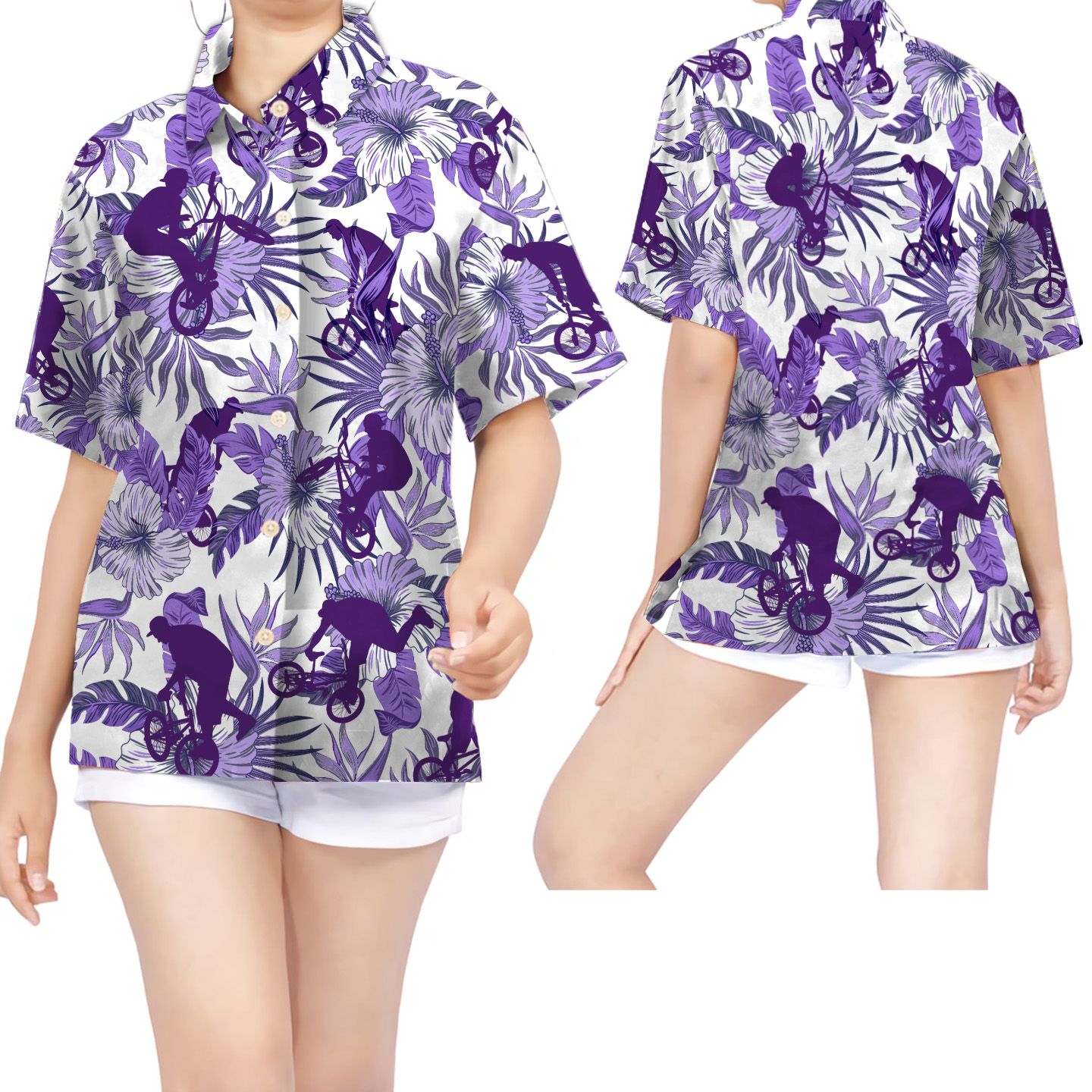 Purple Bmx Hibiscus Women Hawaii Shirt For Extreme Sport Lovers Ha42546