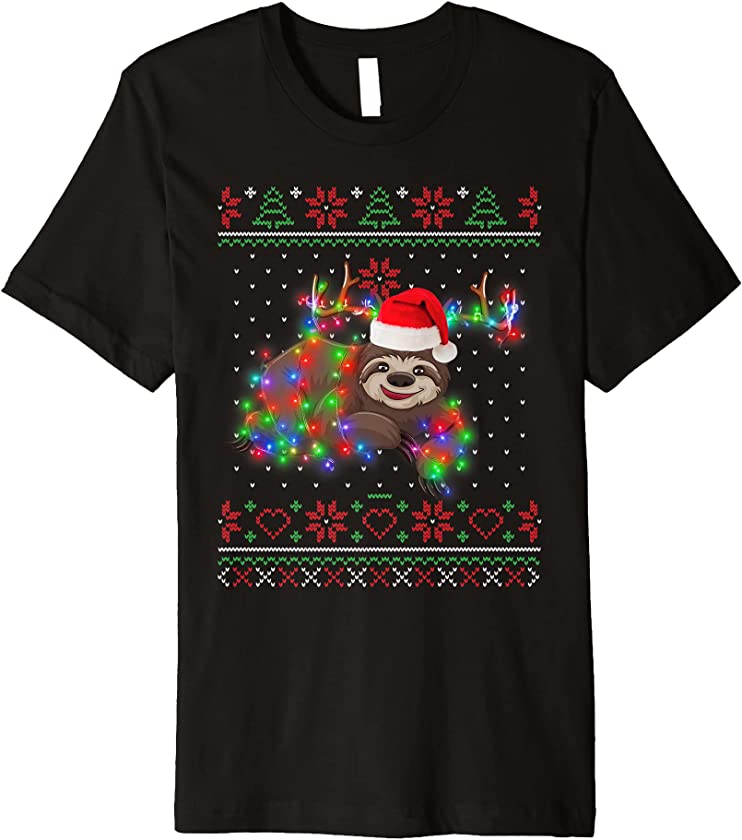 Sloth Animal Ugly Sweater Christmas Puppy Animal Lover Premium T-Shirt