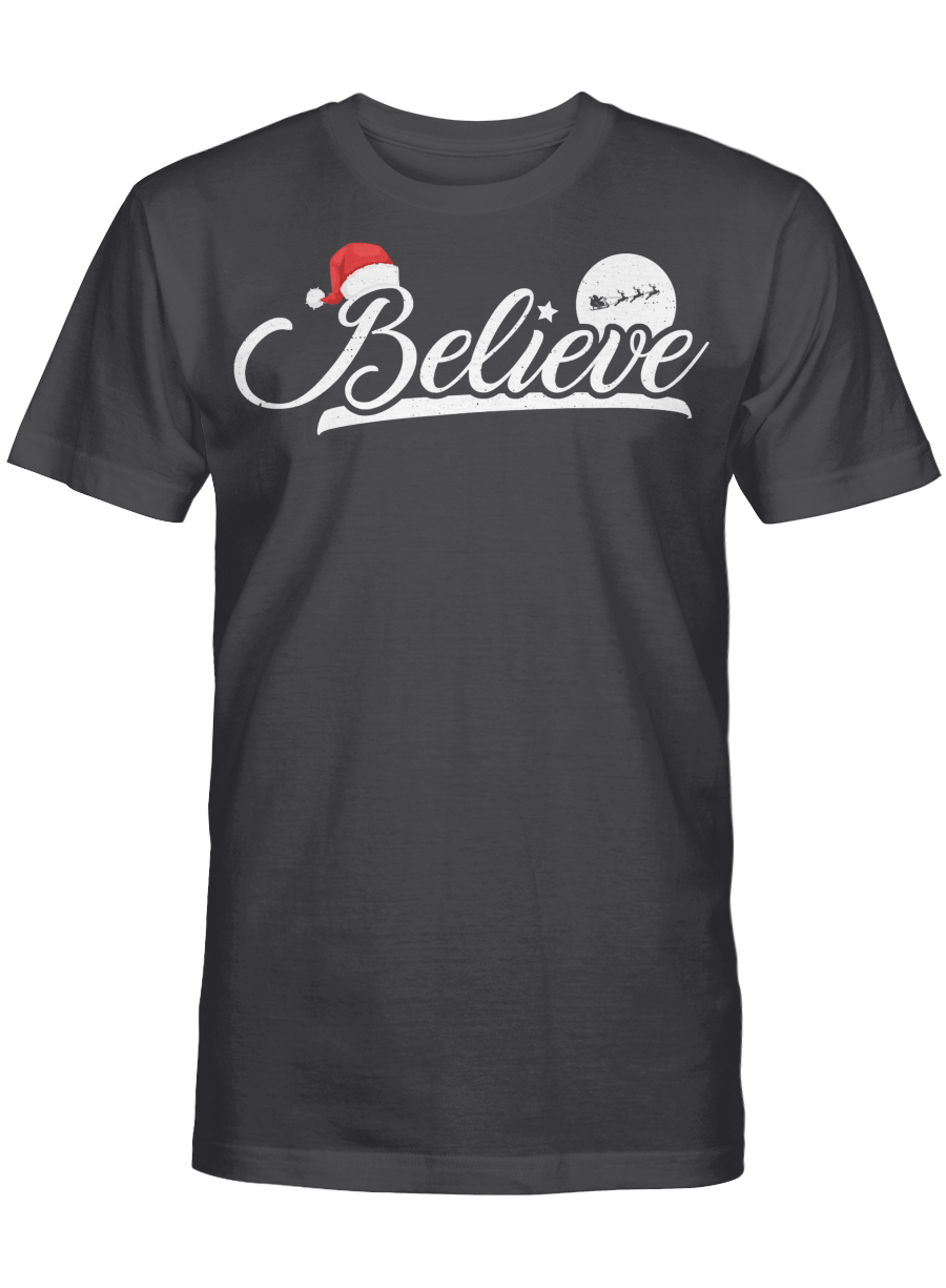 AmazeStyleZ Santa’s Reindeer, Ugly Christmas Sweater, Christmas Gift Ideas, Believe Christmas Shirt Santa Claus Hat Cute Funny Xmas T-Shirt