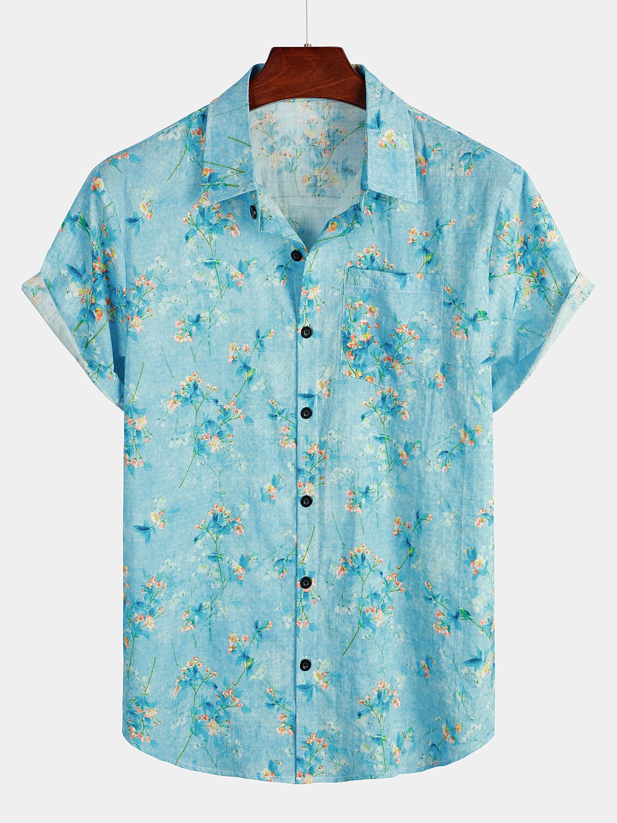 Floral Cotton Pocket Breathable Hawaii Shirt Ha55369