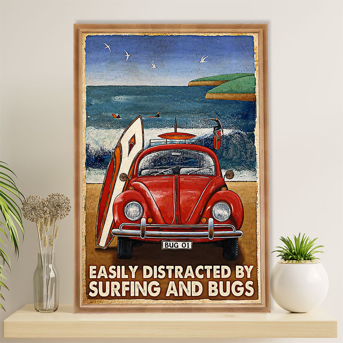 Water Surfing Canvas Wall Art Prints | Distracted By Surfing & Bugs | Home Décor Gift For Beach Surfer