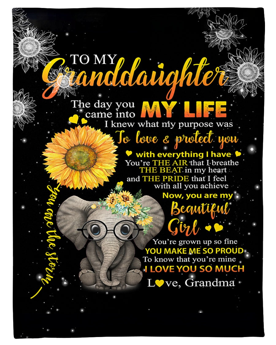 Grandma To Granddaughter Love Protect Elephant Fleece Blanket