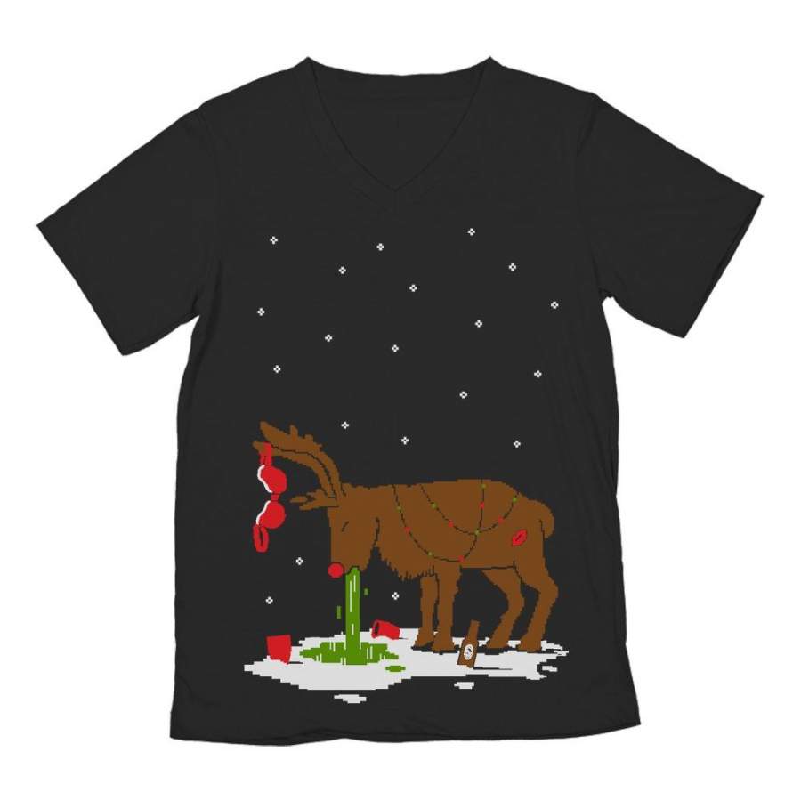 Xmas Reindeer Hangover Ugly Christmas Party V-Neck T-Shirt