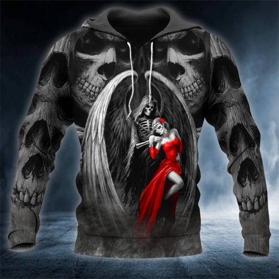 Death The Maiden Reaper And Bride Couple Love Skull 3D All Over Printed Unisex Hoodie Us Size