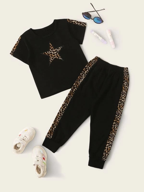 Toddler Girls Star Print Tee & Leopard Panel Sweatpants