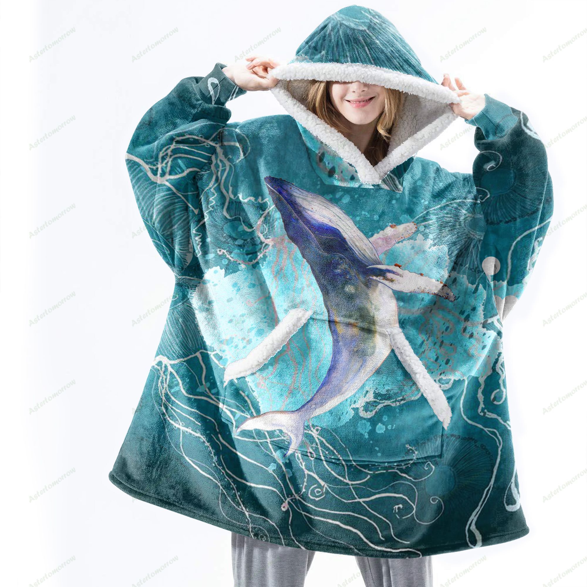 Whale The Fluffy Humongous Hoodie, Ocean Whale The Fluffy Humongous Hoodie