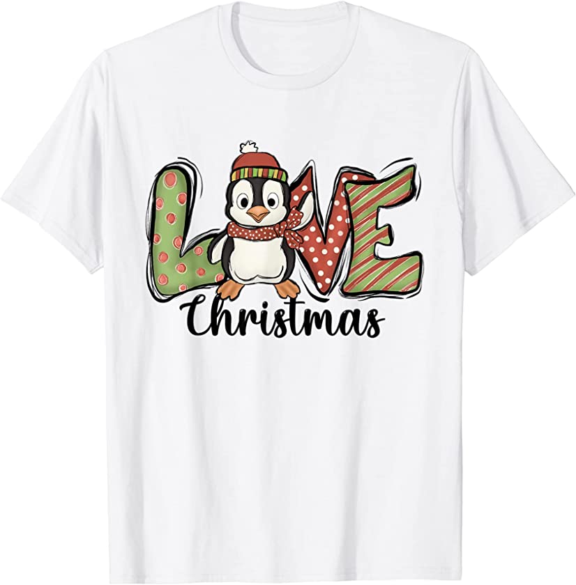 Christmas Tree Lights Santa Hat Penguin Funny Graphic T-Shirt