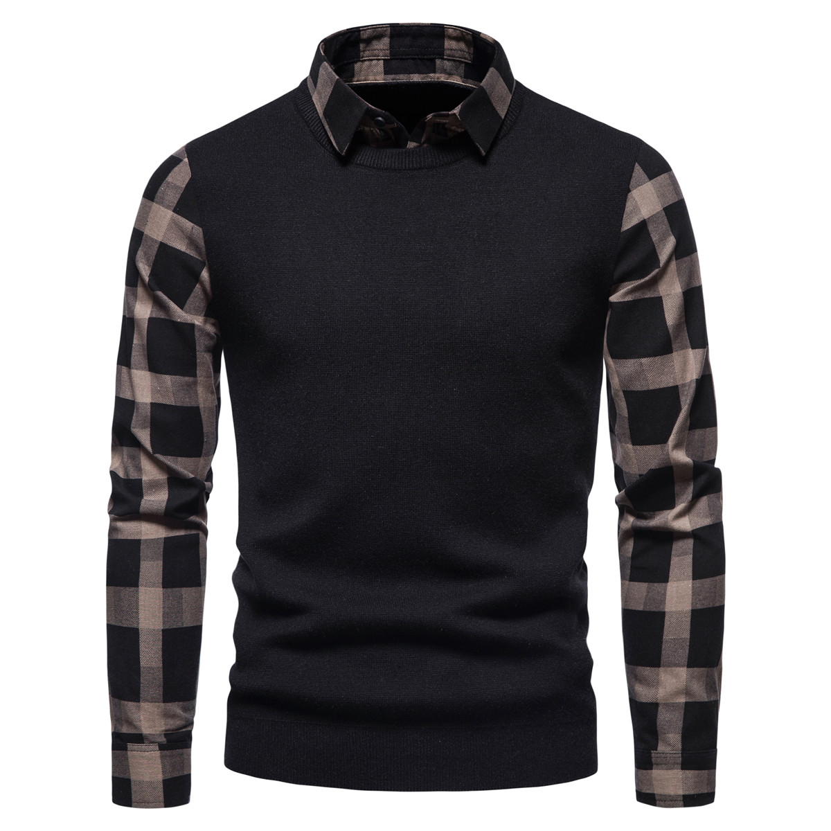 2022 New Men’s Knitted Sweater Lapel Fake Two-piece Sweater Bottoming Shirt Casual Striped Shirt Business Pullover alx