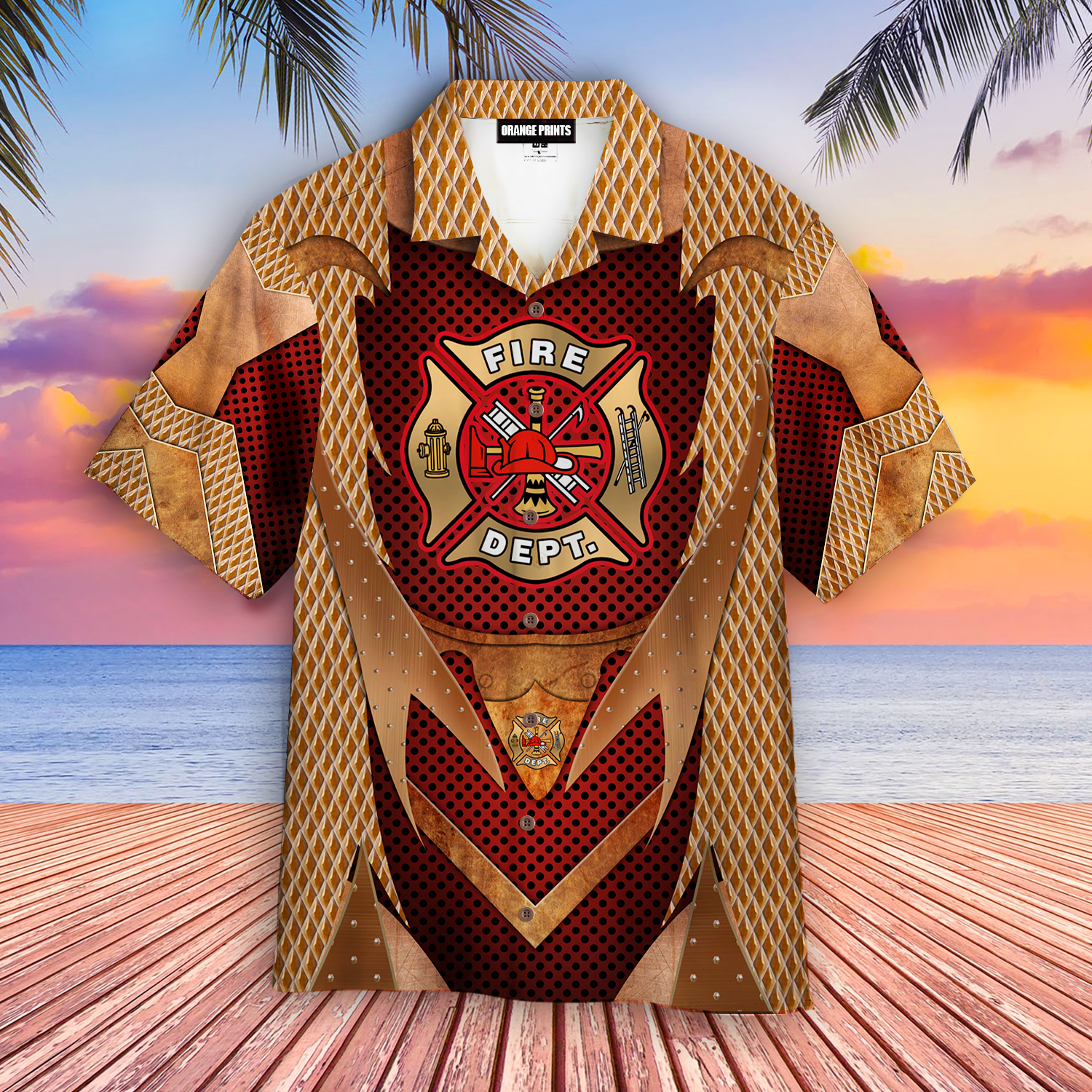 Yellow Copper Armor Firefighter Aloha Hawaii Shirts For Men And Women Ha102697