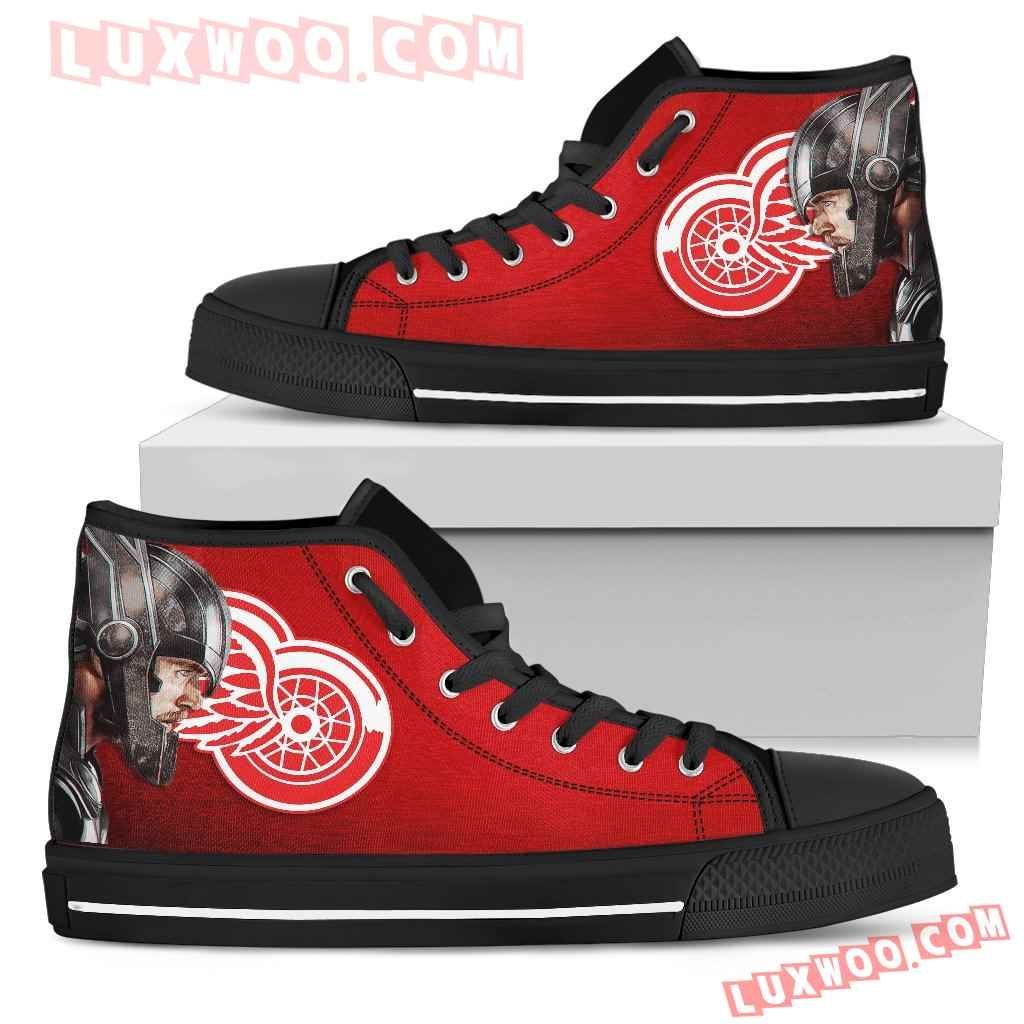 Thor Head Beside Detroit Red Wings High Top Shoes Sport Sneakers