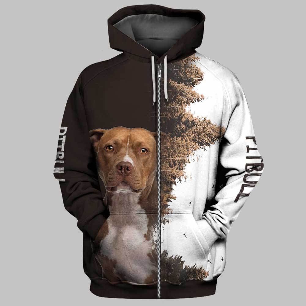 Pitbull Forest 3D Full Printing Zip Hoodie And Unisex Tee