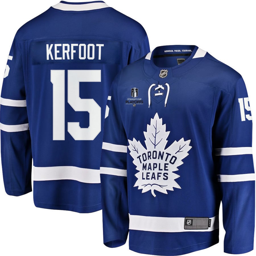 Alexander Kerfoot 15 Toronto Maple Leafs Stanley Cup 2023 Playoffs Patch Home Breakaway Men Jersey – Blue