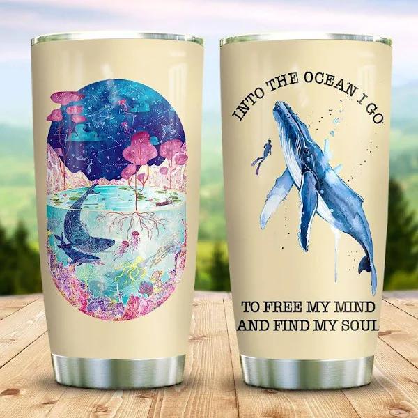 Ocean Whale Lover Into The Ocean Stainless Steel Skinny Tumbler Bulk, Double Wall Vacuum Slim Water Tumbler Cup With Lid, Reusable Metal Travel Coffee Mug