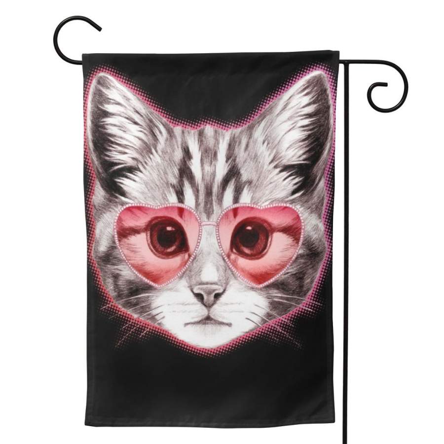 2 Pcs Garden Flag Valentine Cat Love Shades Horizontal Poster 12.5″x18″ -Mothers Day, Birthday Gifts for Mom, Dad, Wife, Husband, Daughters, Grandma, Friends