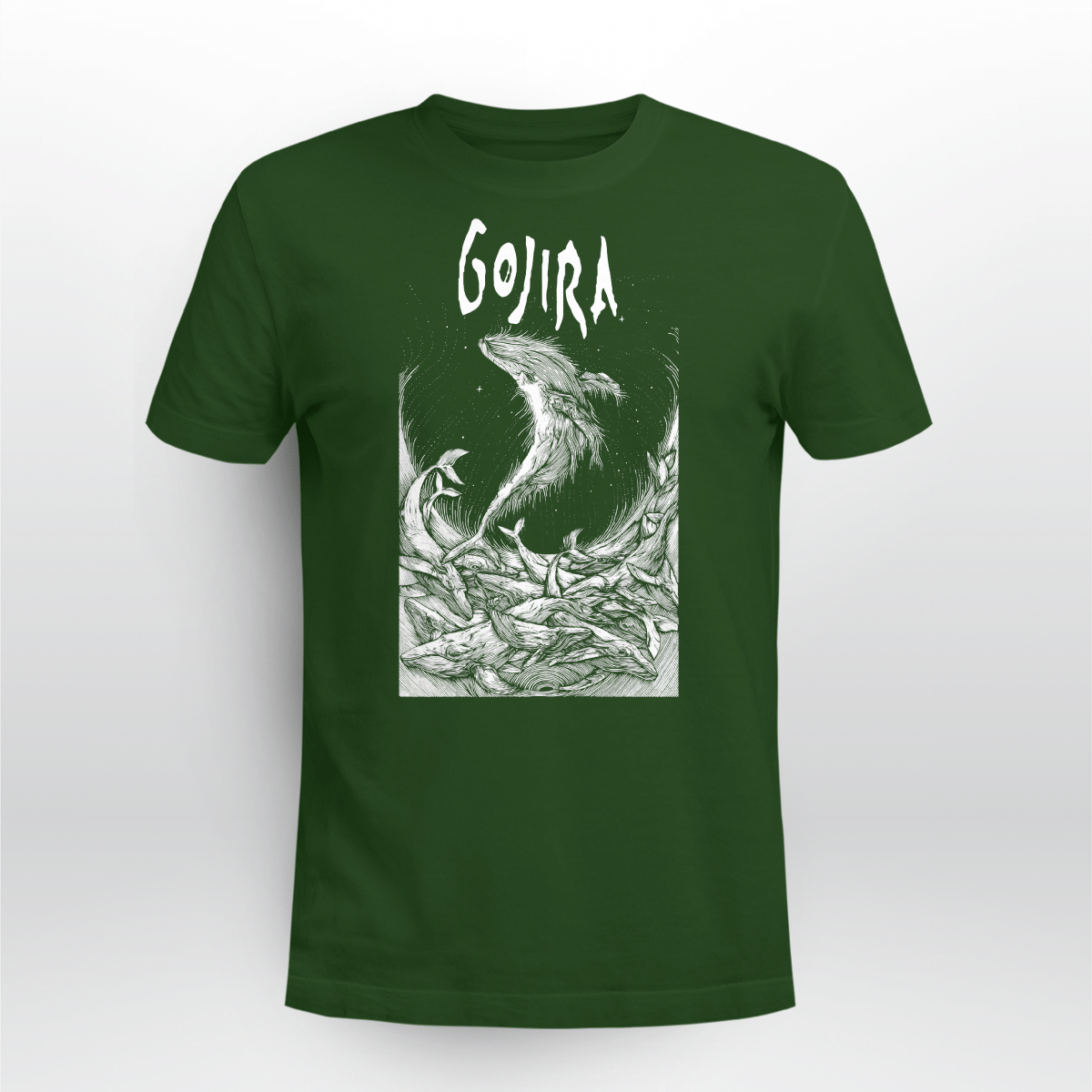 Gojira Merch Wood Block Whales Unisex T-Shirt