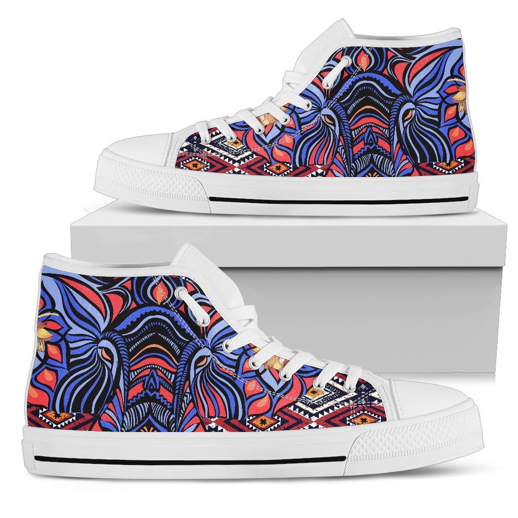 Blue Elephant Indian Mandala Men High Top Canvas Shoes