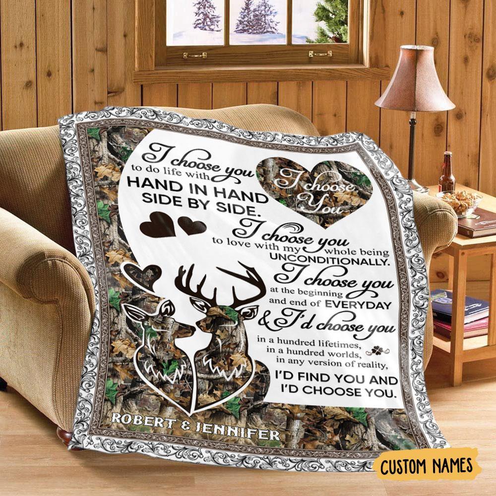 [Personalized Name] I Choose You Deer – Gift For Couple Home Decor Gift For Family – Sherpa Blanket Fleece Blanket