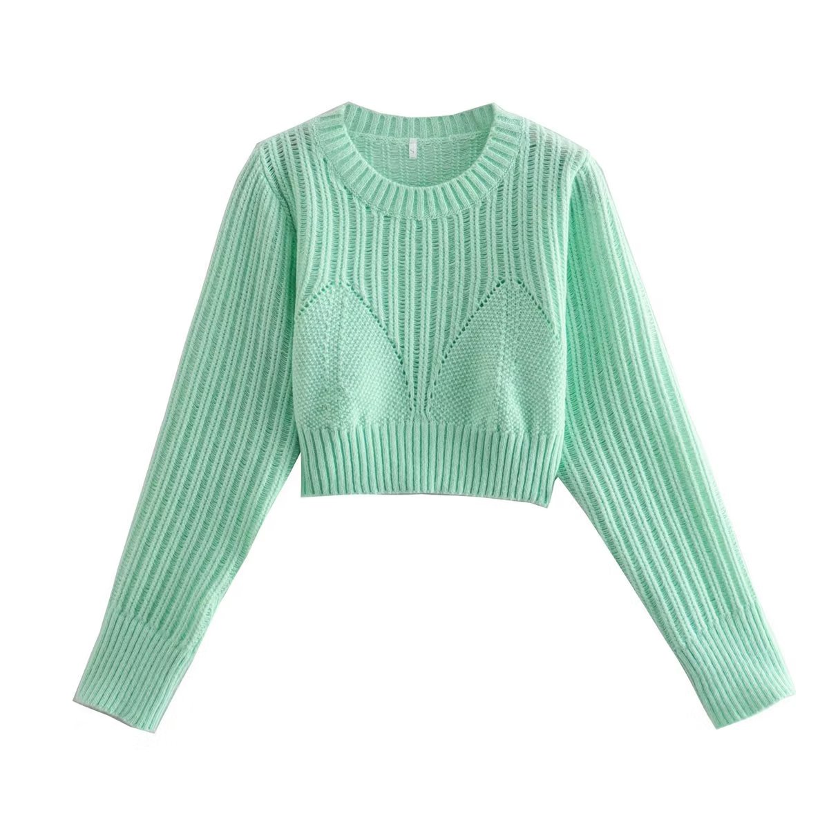 2022 New Crop Sweater Women Fashion Mint Color Knitted Top Long Sleeves Chic Lady Y2K Short Pullover Top Fall Winter alx