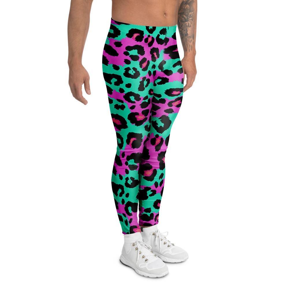 Teal Pink Leopard Men’S Leggings