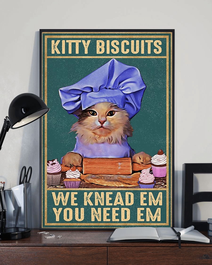 Baking Cat Kitty Biscuits Poster Canvas – Vintage Home Decor Wall Art Evg81278