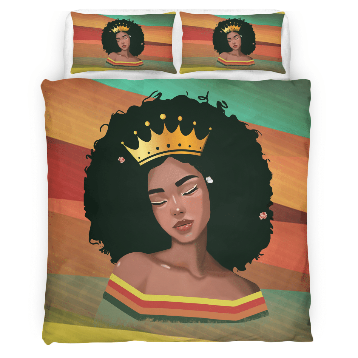 Afican Queen Bedding Set All Over Print Black Queen Afro Melanin Poppin Retro Bedding Set