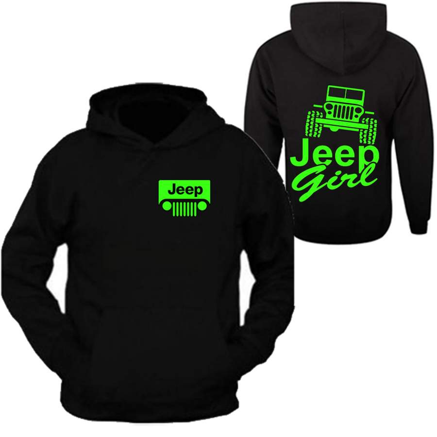 Neon Green Jeep Girl Hooded Black Sweatshirt Off Road Lt11