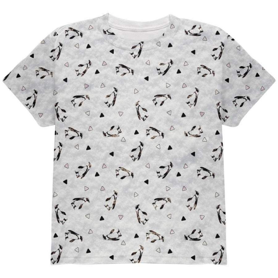 Retro Penguin Pattern All Over Youth T Shirt