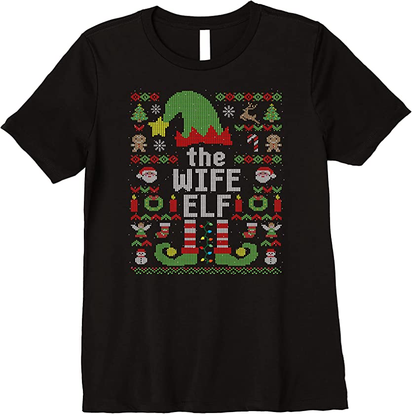 Womens The Wife Elf Ugly Christmas Matching Family Group Premium T-Shirt