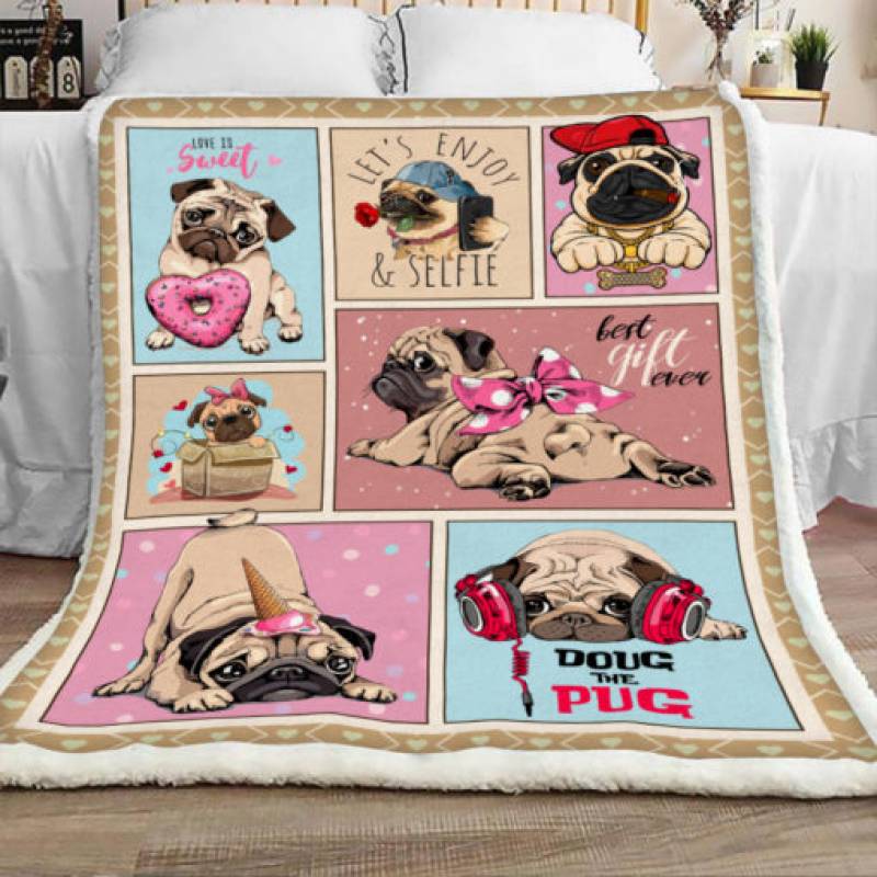 Pug Dog Sherpa Blanket JR1302 95O47