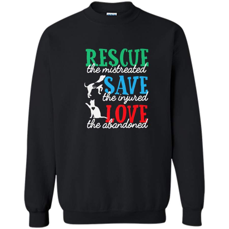 Rescue Save Love Animal Rescue Cat Dog Lover  Gifts Printed Crewneck Pullover Sweatshirt