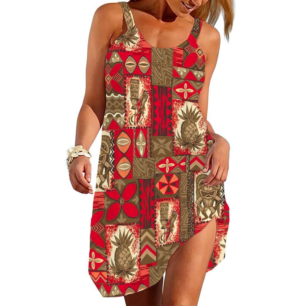 Gearhumans Tiki Hawaii Vintage Custom Beach Dress Ha78982