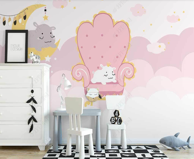 3D Northern Europe Hand-Painted Pink Clouds  Animal Wall Mural Wallpaper Sww2578